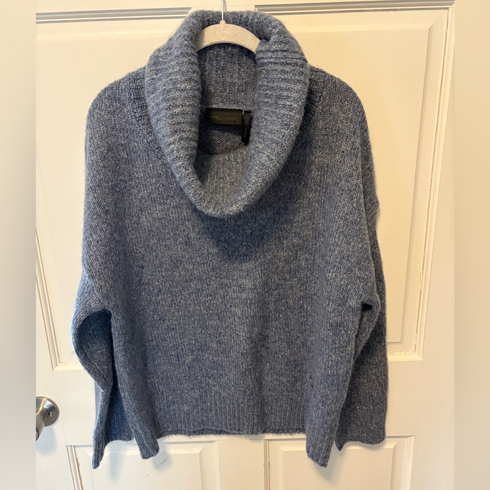 NWT Kjus blue cowl neck mohair wool blend womens cozy ski sweater 40 8 m new